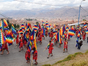 All participants walk up the hill from downtown Cusco